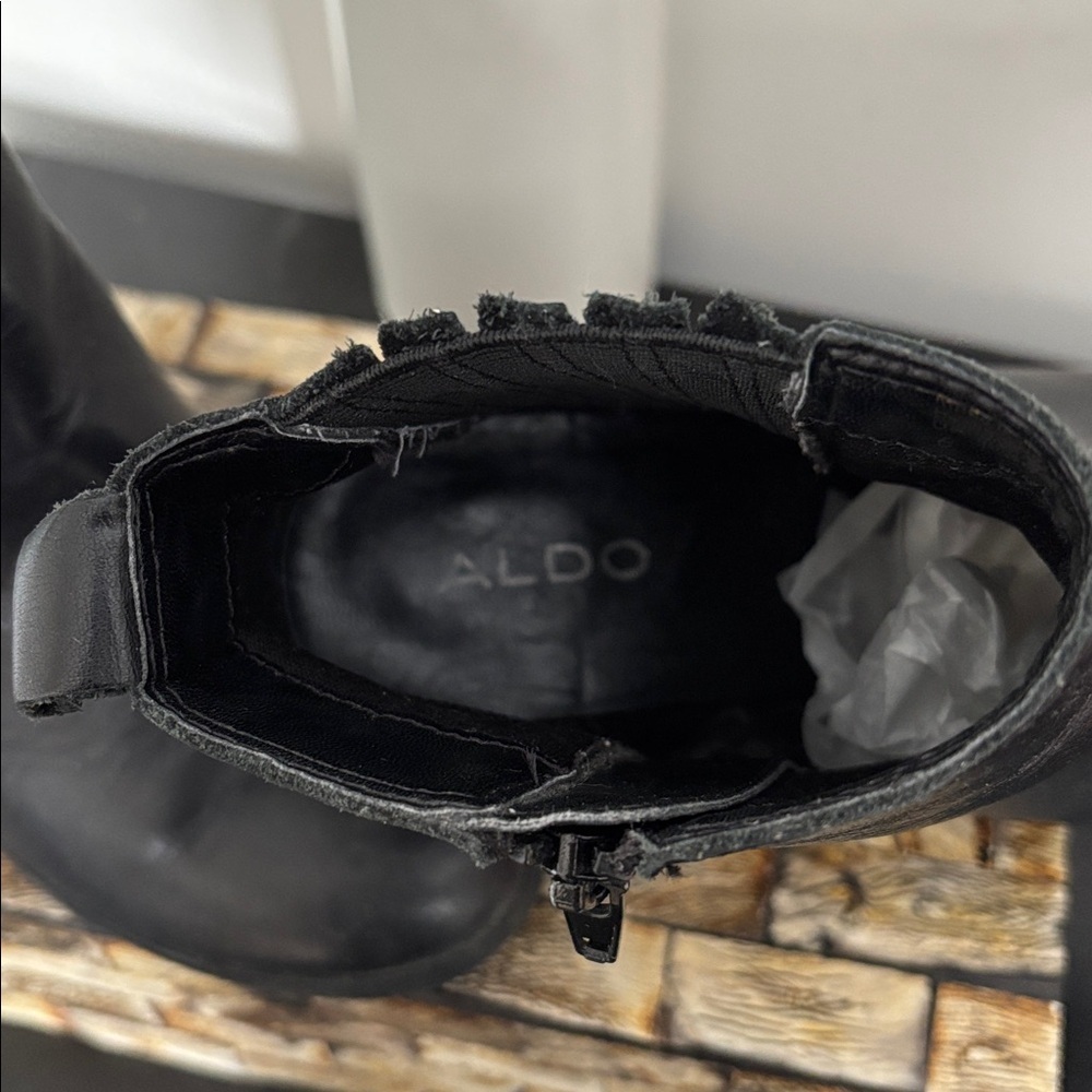 ALDO (6) Leather Ankle Boots Zipper Elastic Gusset 3" Heel Black - US 6 - Picture 9 of 12